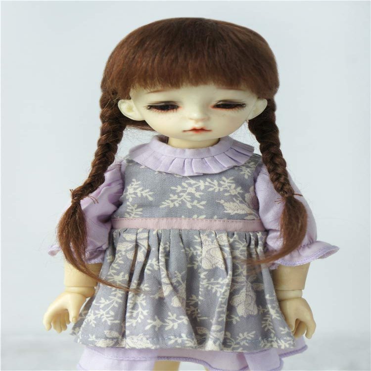 Mohair Doll Wigs for Girls JD018 6-7inch 16-18CM YOSD Pretty Anne Long Double Braid BJD Hair 1/6 Resin Toy Accessories (L.t Brown)