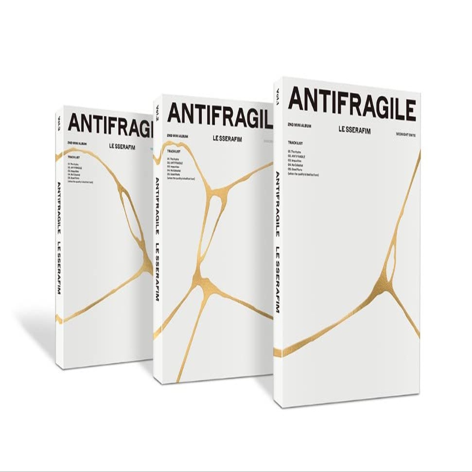 DREAMUS LE SSERAFIM 2nd Mini Album ANTIFRAGILE 3Ver SET (Gold, 7.4 x 9.84 inches, Modern, Music Album)