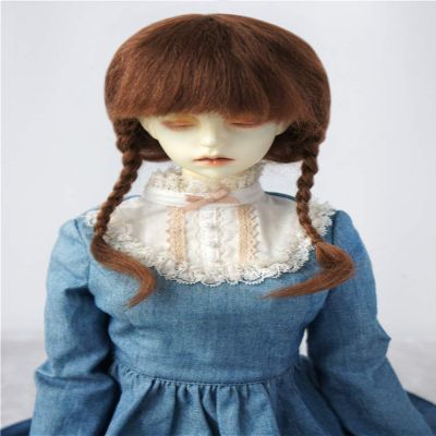 1/3 SD Mohair Doll Wigs JD018 8-9inch 21-23CM SD DOD Pretty Anne Double Braid BJD Hair Country Girl Wig Styles (L.t Brown)