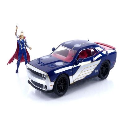 Jada Toys Marvel 2015 Dodge Challenger SRT Hellcat Die-cast Car w/ 2.75" Thor Figure, Toys for Kids and Adults