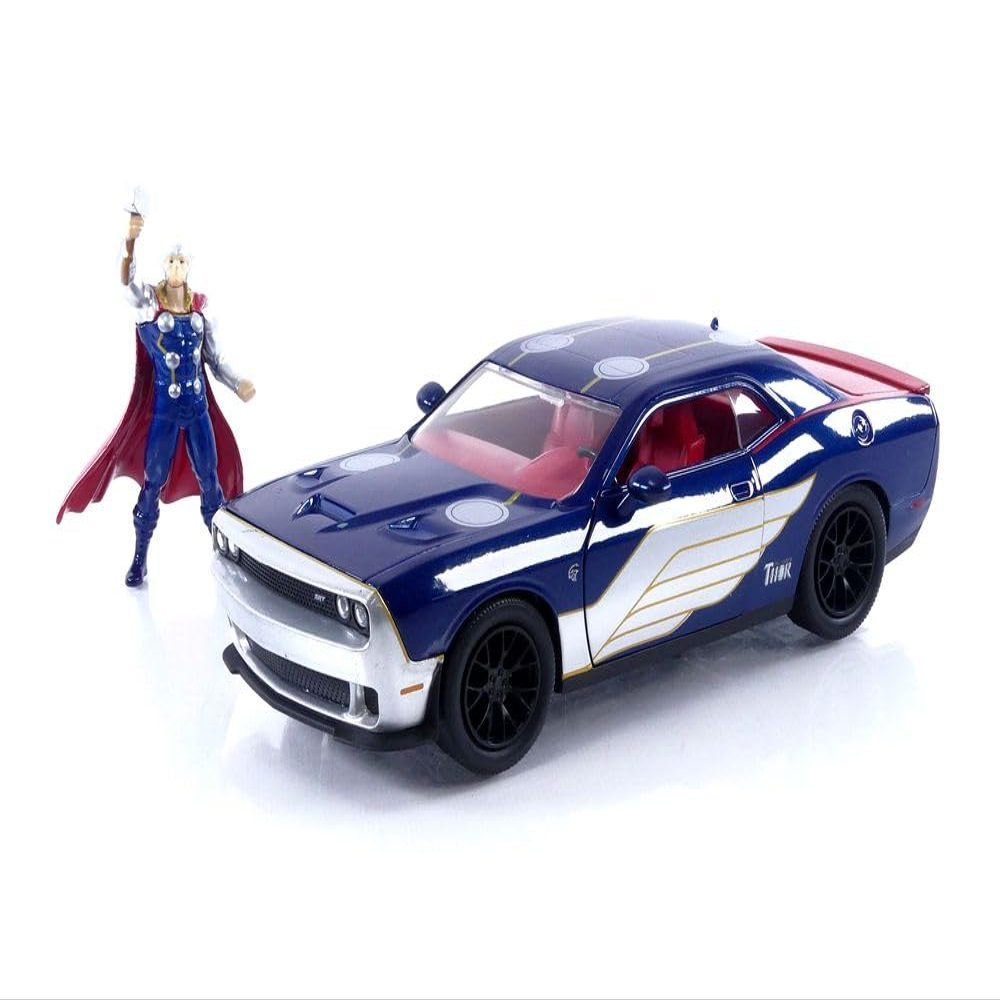 Jada Toys Marvel 2015 Dodge Challenger SRT Hellcat Die-cast Car w/ 2.75" Thor Figure, Toys for Kids and Adults