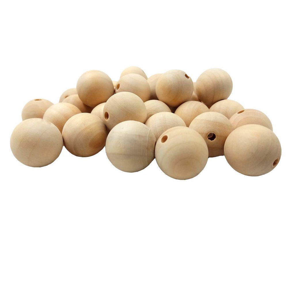 Arakierst 100pcs Wood Round Pearl Beads Ball Craft 16mm Wooden Spacer Craft Beads for Craft Keychain Farmhouse Decor Jewelry Making