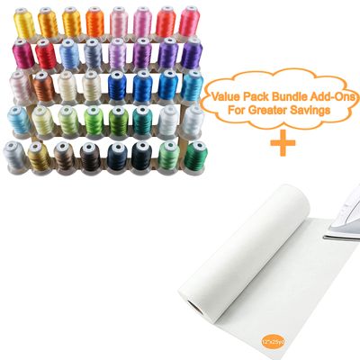 New brothread Fusible Iron on No Show Mesh Machine Embroidery Stabilizer Backing 12" x 25 Yd roll & 40 Colors are Compatible with Brother Polyester Embroidery Machine Thread 500M