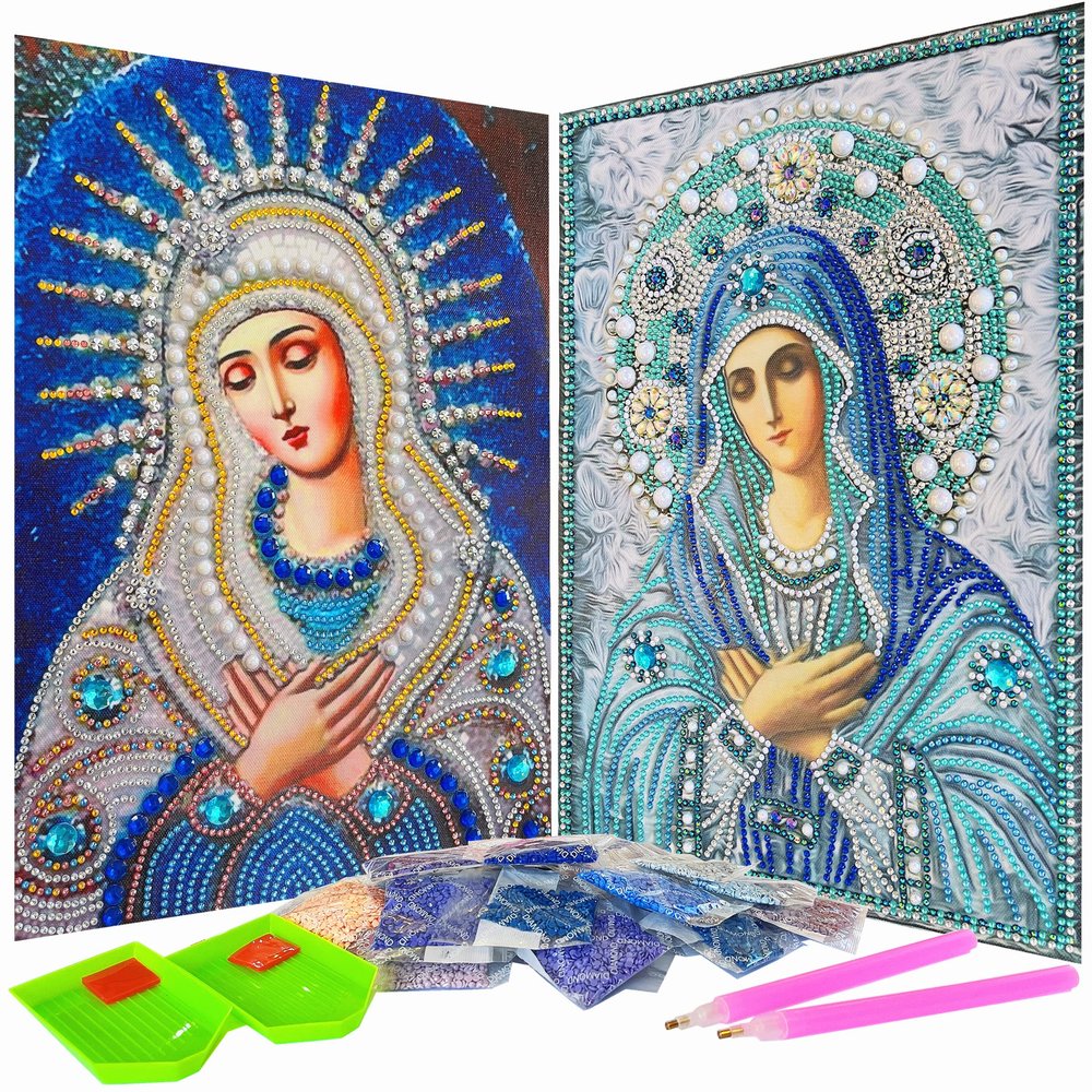2-Pack 5D Diamond Painting Kits Virgin Mary Full Drill Crystal Rhinestones Resin Diamond Painting Mother Mary Diamond Pictures for Wall Decoration, Canvas Size 12" x 16", Pattern #7