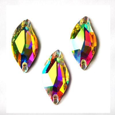 14x30mm Leaf K10 Glass Sew On Rhinestones Sewing Crystals AB Flat Back Stones for Clothes Accessories Wedding Dress