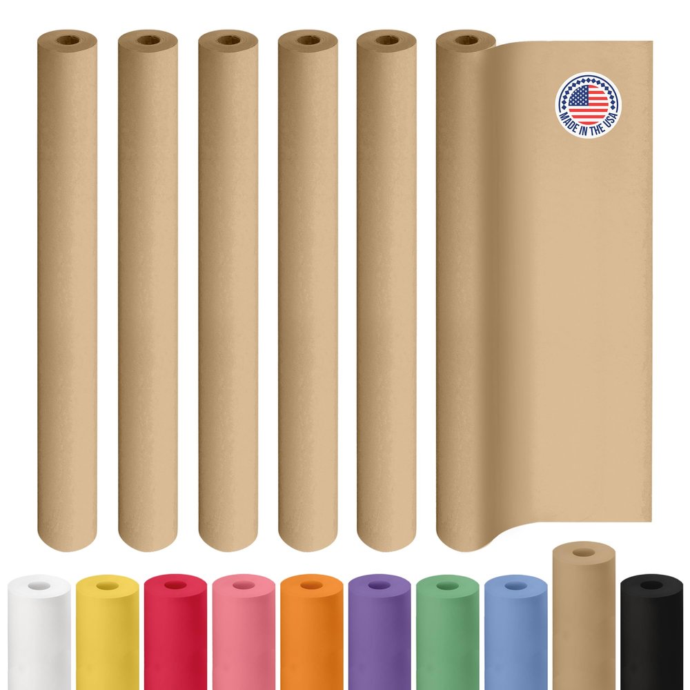 Brown Kraft Paper Roll 48" x 2160" (180 feet), Pack of 6 - USA-Made Brown Wrapping Paper 30lb Thickness for Packing, Moving, Shipping, Crafts/Arts - 100% Recycled Natural Material by IDL Packaging