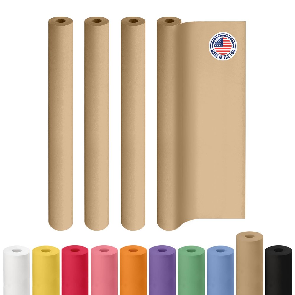 Brown Kraft Paper Roll 48" x 2160" (180 feet), Pack of 4 - USA-Made Brown Packing Paper 30lb Thickness for Moving, Shipping, Crafts/Arts - 100% Recycled Natural Wrapping Material by IDL Packaging