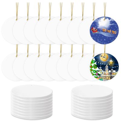 Sublimation Ceramic Ornaments - Bulk Ceramic Discs for Heat Press Printing - White Round Porcelain Personalized Xmas Tree Keepsake Crafts Gift - 48pc