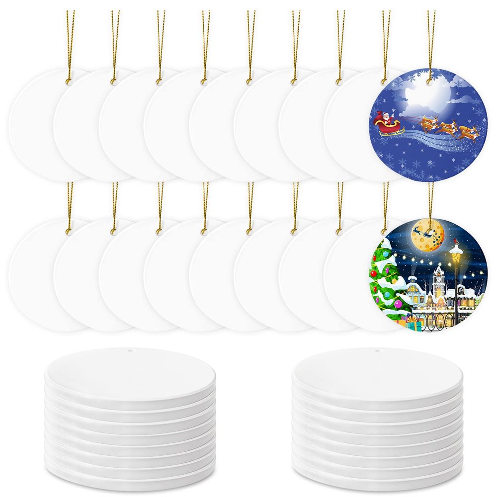 Sublimation Ceramic Ornaments - Bulk Ceramic Discs for Heat Press Printing - White Round Porcelain Personalized Xmas Tree Keepsake Crafts Gift - 48pc