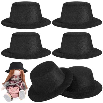 STOBOK Miniature Formal Hats 6Pcs - Black Tops, Small Fabric Ornaments for DIY Crafts, Party Accessory Decoration (5.23/13.3cm Black Santa Hat)