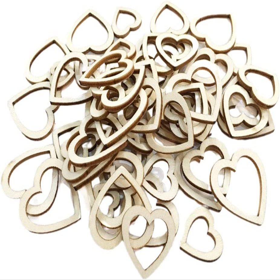 100pcs Heart Shape Wooden Embellishments Wood Craft Pendant Wooden Chips for Arts Crafts DIY Wedding Decoration