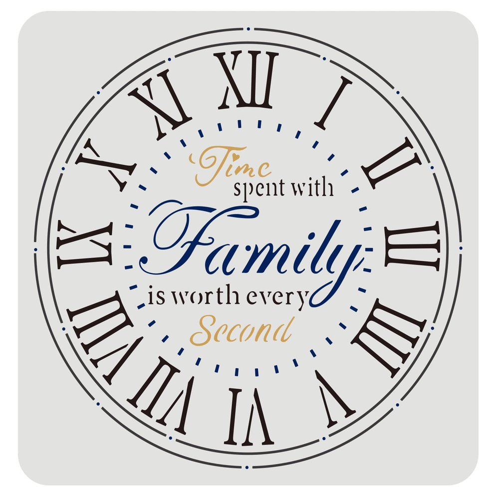 FINGERINSPIRE 11.8x11.8 in Family Clock Stencil - Create DIY Crafts with Time Spent Words Plastic Reusable Decor Stencil for Painting