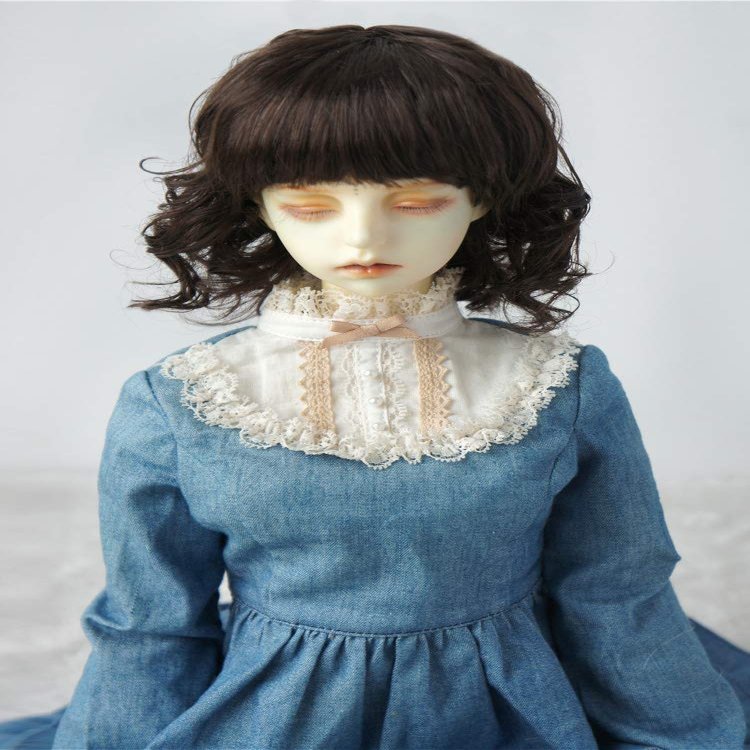 Jusuns Doll Wig JD260 8-9inch 21-23cm 1/3 Slight Lady Curls Synthetic Mohair BJD Wigs SD DOD Doll Accessories (Coffce Black)