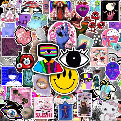 BulbaCraft 100Pcs Weirdcore Stickers, Weird Stickers for Adults, Weird Gifts, Psychedelic Decals, Trippy Decals, Weirdcore Accessories, Gifts for Women & Men