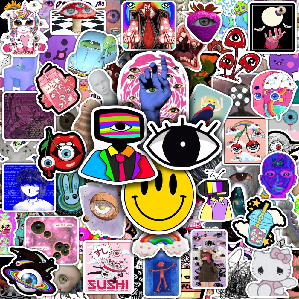 BulbaCraft 100Pcs Weirdcore Stickers, Weird Stickers for Adults, Weird Gifts, Psychedelic Decals, Trippy Decals, Weirdcore Accessories, Gifts for Women & Men