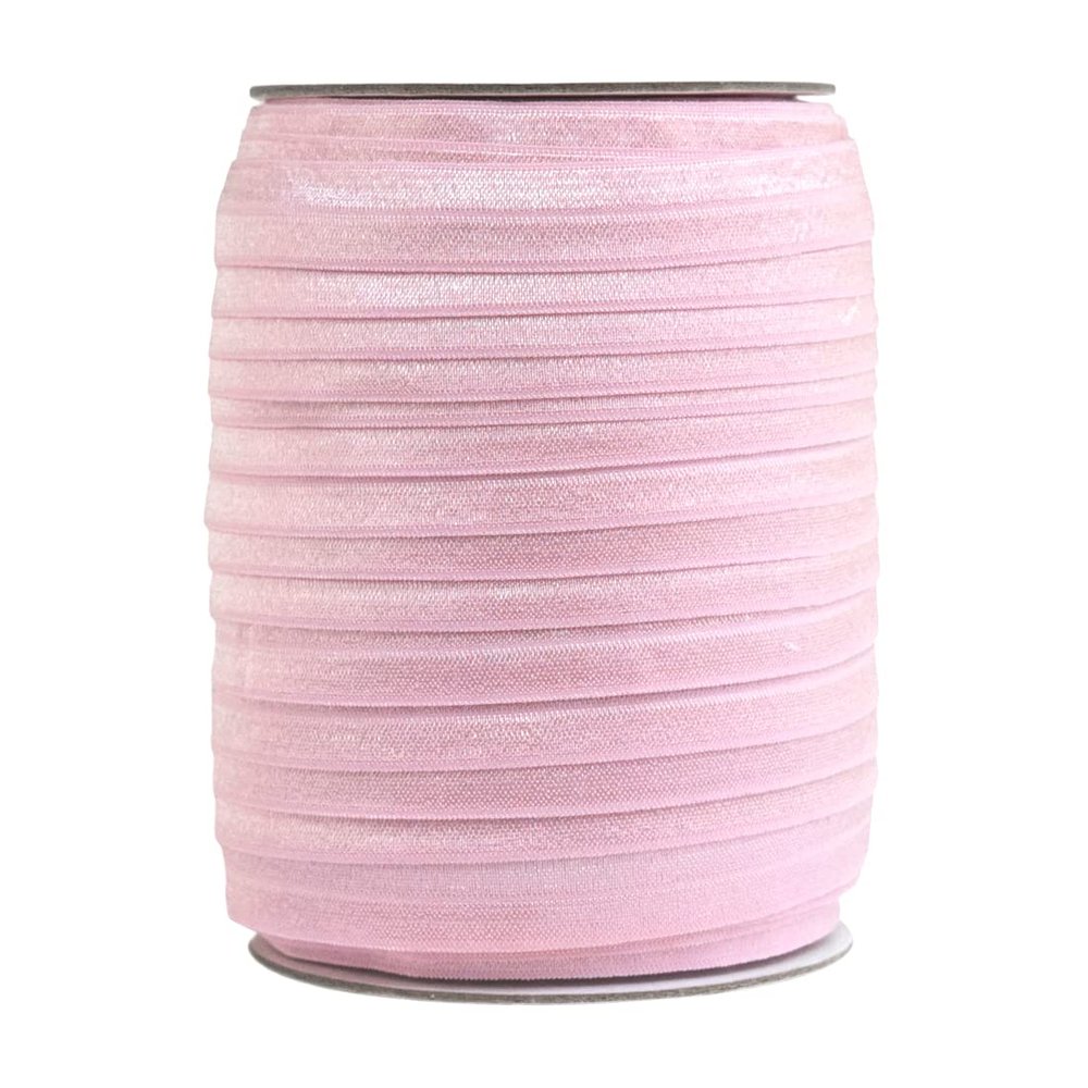 Bristlegrass Shiny Fold Over Elastic Band for Sewing 5/8" 15mm FOE Roll Spool Stretchy Ribbon for Hair Tie Headband Dress DIY Sewing Trim (B-5/8 Inch x 50 Yards,Rose Pink)