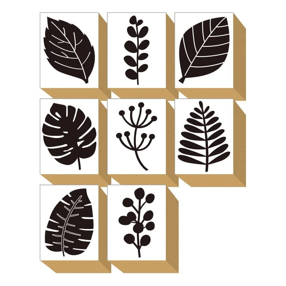 8 Pieces Wood Rubber Stamps Plant Decorative Leaf Monstera Green Design Set for DIY Crafting, Scrapbook, Painting, Letters Diary, Card Making, Gift WAKUWAKU Made in Japan Tokyo
