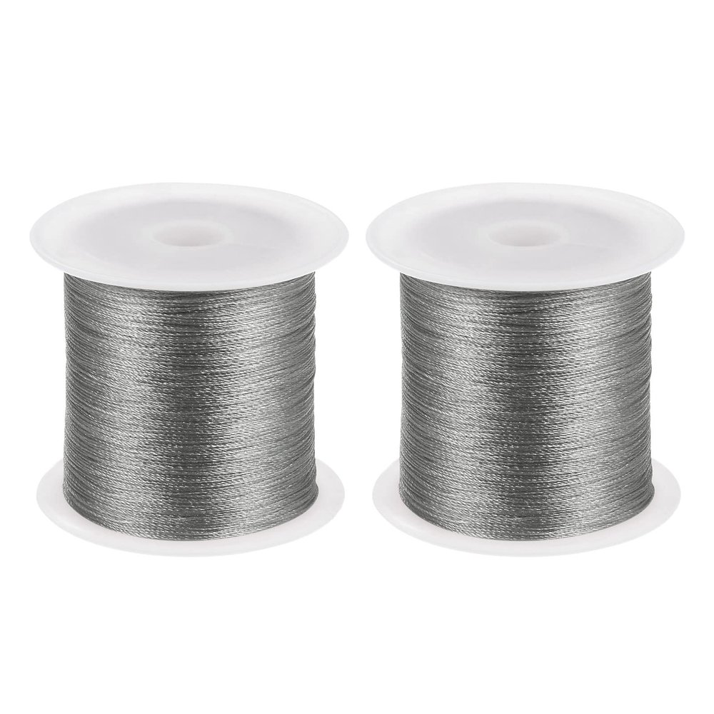 HARFINGTON 2pcs 0.2mm Nylon Cord Satin Silk Trim Beading String Chinese Knotting Cord Hand Knitting String Bracelet Thread for Bracelets, Beading, DIY Making, Ornaments, Grey, 328ft