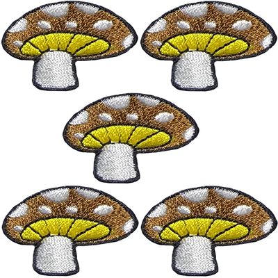 Ranger Return Set 5 of Small Cute Mini Mushroom Shape Tiny Decal Applique Sew Iron on Embroidered Patches - Brown (MUSH-BR03-MINI5)