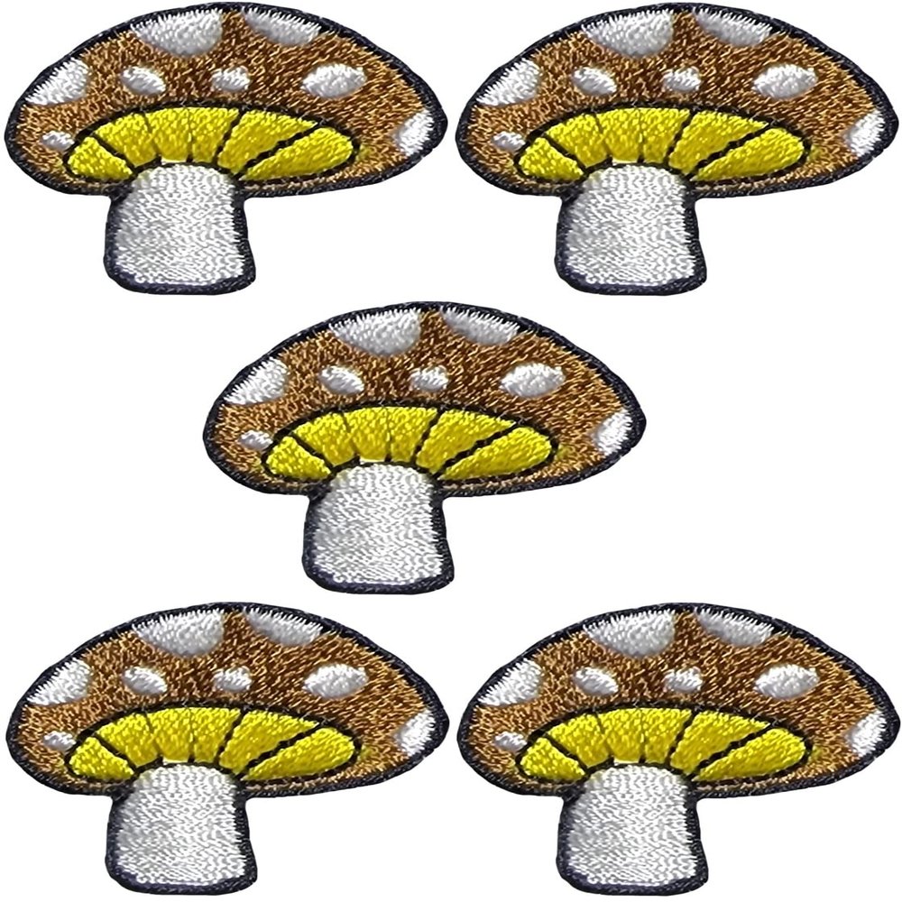 Ranger Return Set 5 of Small Cute Mini Mushroom Shape Tiny Decal Applique Sew Iron on Embroidered Patches - Brown (MUSH-BR03-MINI5)