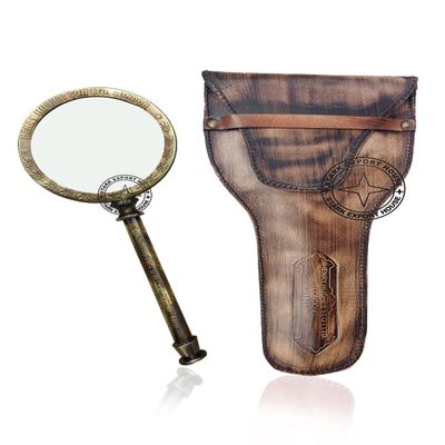 Antique Brass Magnifier Magnifying Glass Lens for Reading Soldering jewelries maps Great for Gifting 4 inch with Leather Case