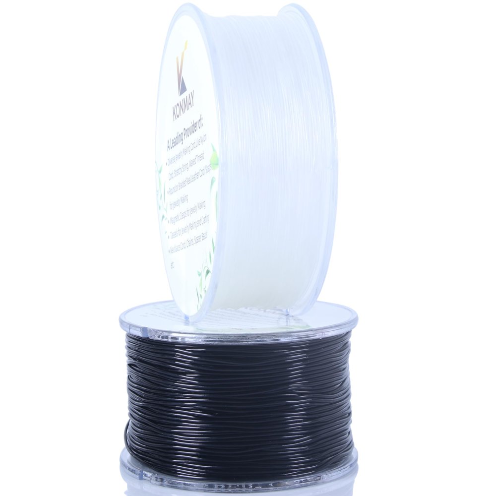 KONMAY 2 Rolls 1.2mm Round Stretchy Bracelet Strings with Organizing Case, 88 Yards Black and White Crystal Elastic Thread Cord for Jewelry Bracelets Making and Beading