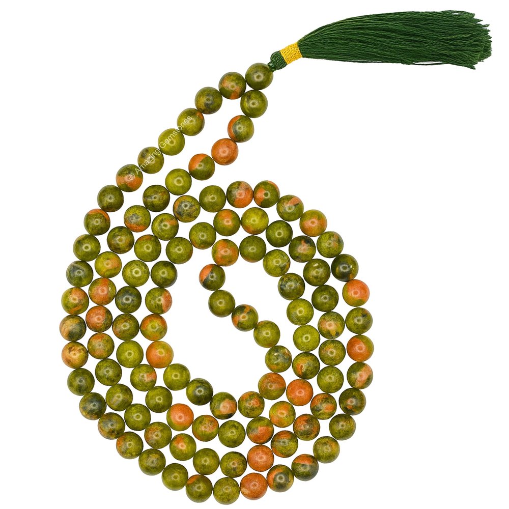 Amazing Gemstone Unakite Buddhist Prayer Beads Japa Mala with 108 Meditation Beads (Without Knots)