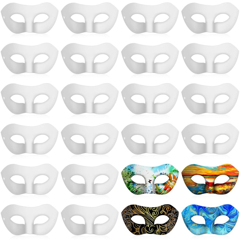Leyndo 48 Pcs Paper Mache Masks Half Face White Masquerade Mask DIY Blank Mardi Gras Halloween Cosplay Party (Classic Style)