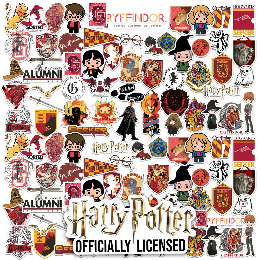 Harry Potter Gryffindor Theme Bundle 100ct Vinyl Decals House Crests, Lion Symbols & Characters for Laptop, Water Bottle, Scrapbooking, Tablet, Indoor & Outdoor