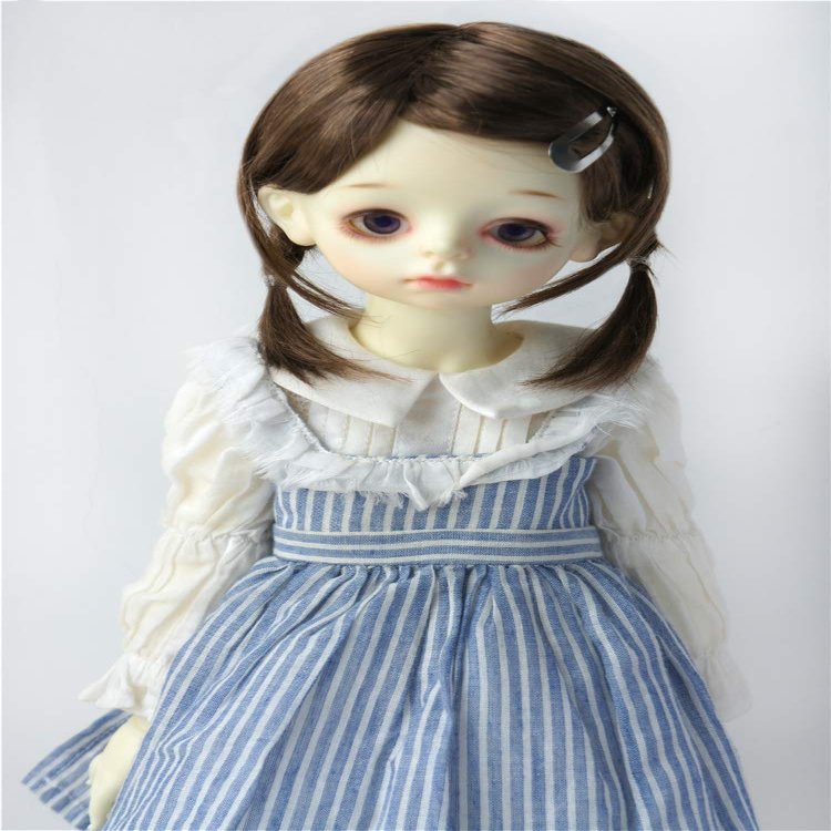 1/3 SD DOD Doll Wigs JD509 8-9inch 21-23cm Synthetic Mohair Nature Short Twins Braided Ponytails Country Girl BJD Hair (Blend Brown)