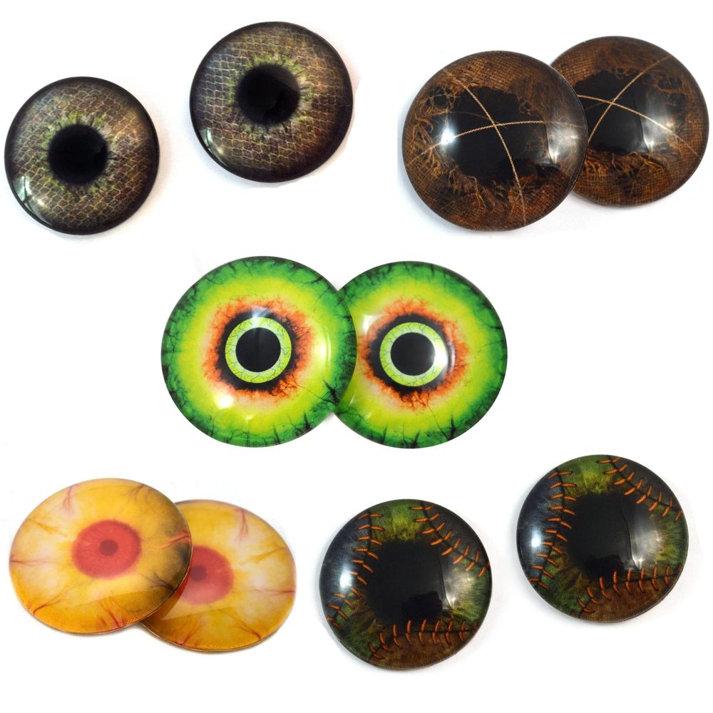 Monster Eyes Collection Bundle Set of 10 Eyes - Bulk Wholesale Lot - Taxidermy Art Sculptures or Jewelry Making Supply for Pendant Making Wire Wrapped Jewelry Faux Craft Taxidermy or Sculptures (40mm)