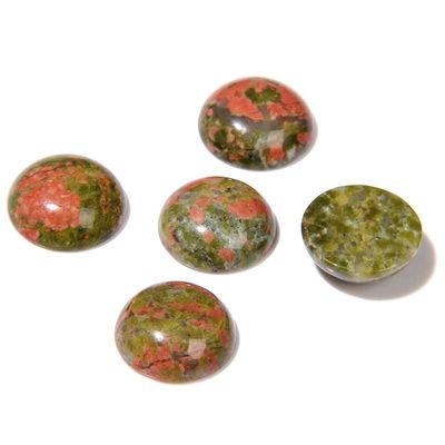 5pcs Natural Stone Cabochon Beads Jaspers Cameo Flat Back Bead for Jewelry Making Rings Earrings Necklace DIY,NO.16 Unakite,10mm