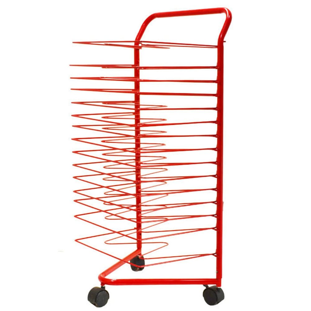 SOBS Mobile Art Rack Stackable Metal Steel Artwork Storage Display Rack Wire Art Drying Rack with 16 Shelves for Classroom Painting Crafts, Ideal for Schools and Art Clubs, Red (Size : 39x29x89cm)