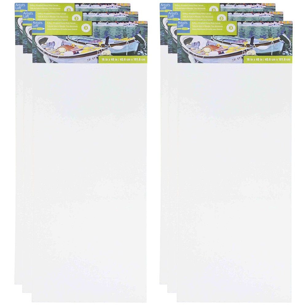 Artist's Loft 16" x 40" Level 3 Gallery Wrapped Heavy Duty Canvas - Archival, Acid Free Cotton Canvas for Acrylic and Oil Paint - Bulk 6 Pack