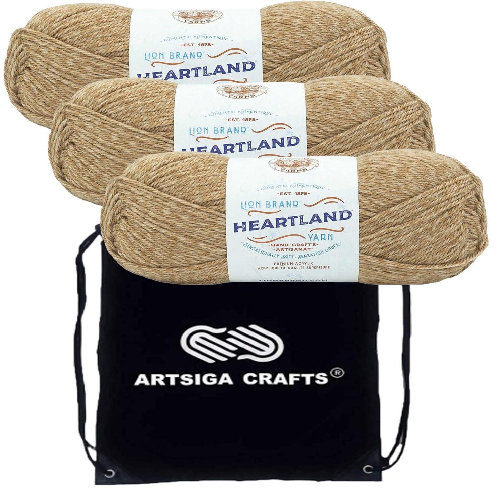 Lion Brand Heartland Indiana Dunes 136-128 (3-Skeins - Same Dye Lot) Worsted Medium #4 Acrylic Yarn for Crocheting and Knitting with Project Bag