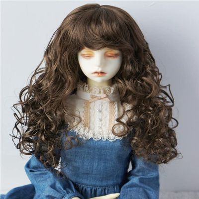 1/3 SD DOD Doll Wigs JD311 8-9inch 21-23cm Long European Wave Air Thin Bangs Synthetic Mohair BJD Doll Wigs (Medium Brown)