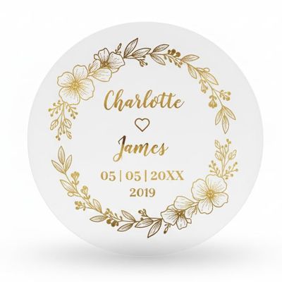100 Pcs Custom Gold Foil Stickers - Personalized Transparent Decorative Labels for Wedding Favors, Envelope Seals, Gift Wrapping & Business Packaging - Waterproof Real Foil Vinyl (Heart Wreath)