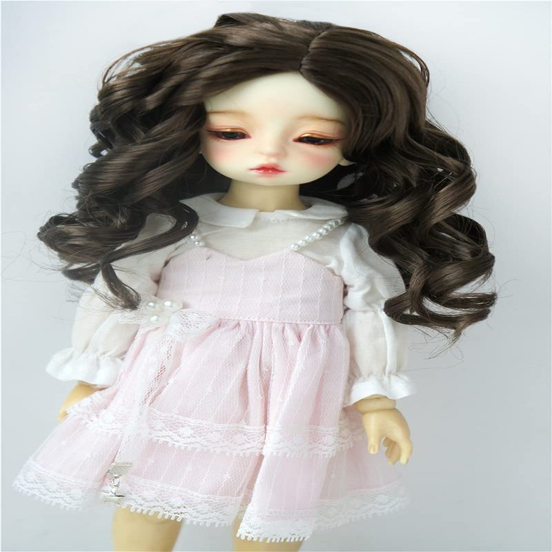 Jusuns JD340 6-7inch 16-18CM 1/6 YOSD Lady Roll Curly Girlish Sauvage Synthetic Mohair BJD Doll Wigs (Medium Brown)
