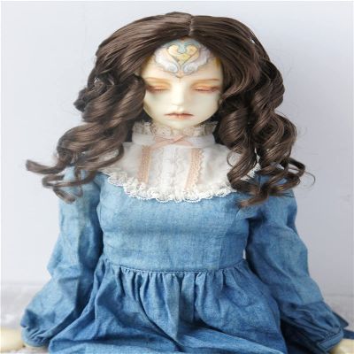JD340 8-9inch 21-23cm 1/3 Lady Roll Curly Girlish Sauvage Synthetic Mohair BJD Wigs SD DOD Doll Accessories (Medium Brown)