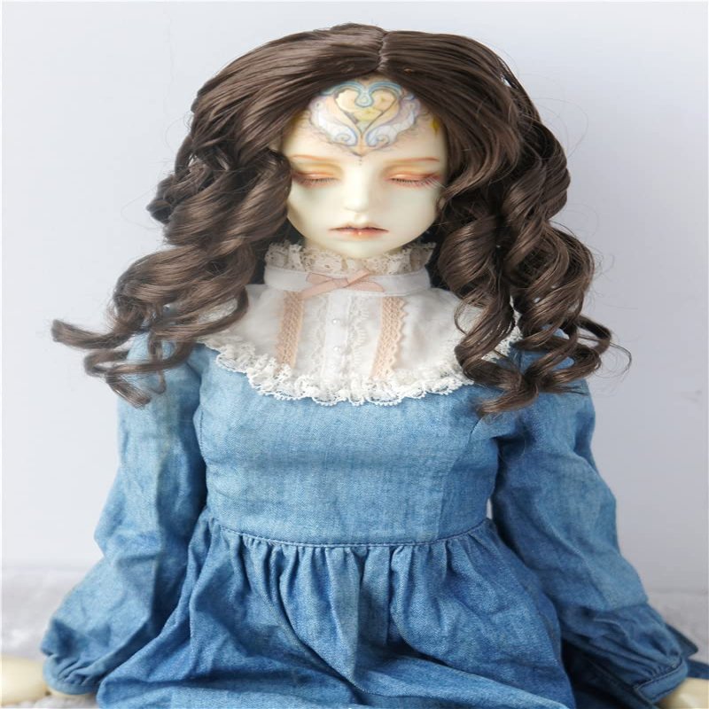 JD340 8-9inch 21-23cm 1/3 Lady Roll Curly Girlish Sauvage Synthetic Mohair BJD Wigs SD DOD Doll Accessories (Medium Brown)