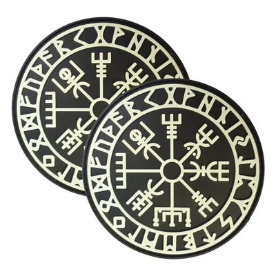 2 PCS AliPlus Viking Vegvisir Patches Helm of Awe Patches Luminous PVC Rubber Patch Tactical Morale Patch Hook Backed(White)