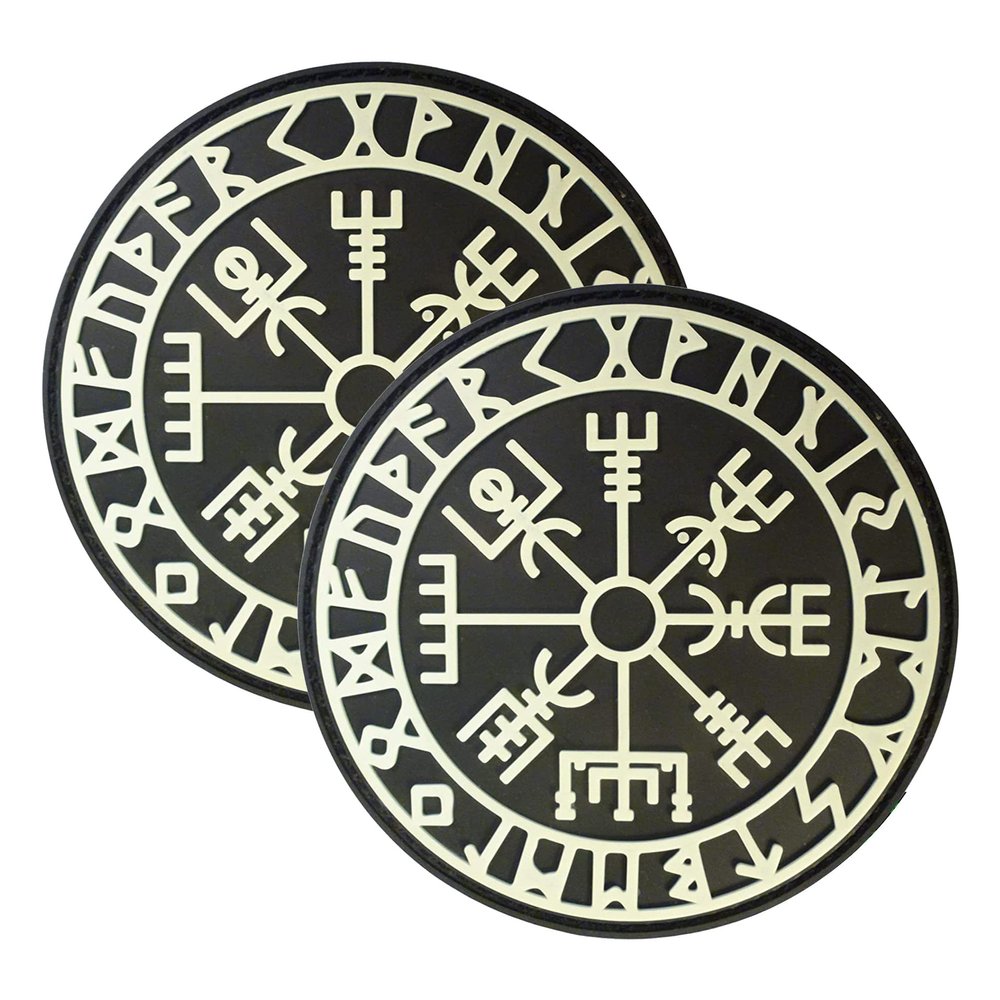 2 PCS AliPlus Viking Vegvisir Patches Helm of Awe Patches Luminous PVC Rubber Patch Tactical Morale Patch Hook Backed(White)