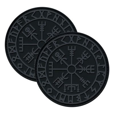 2 PCS AliPlus Viking Vegvisir Patches Helm of Awe Patches PVC Rubber Patch Tactical Morale Patch Hook Backed(Black Grey)