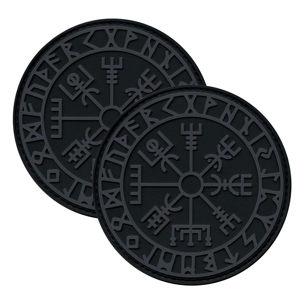 2 PCS AliPlus Viking Vegvisir Patches Helm of Awe Patches PVC Rubber Patch Tactical Morale Patch Hook Backed(Black Grey)