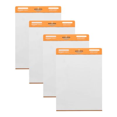 Amazon Basics Sticky Easel Pads for Presentations, Whiteboard-Compatible, 25 x 30 Inch, Rectangular, White, 4-Pack