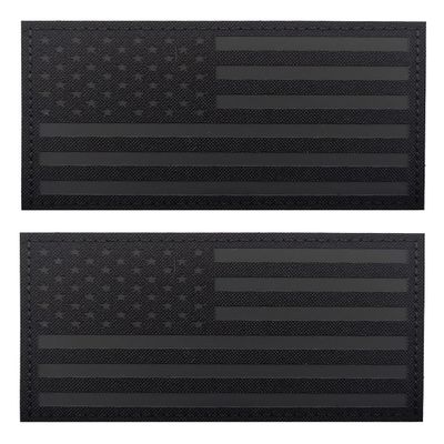 2 PCS AliPlus 5x3 inch American Flag Patches IR Infrared Reflective Patches Laser Cut Patch Hook and Loop(American Black Flag Patch)