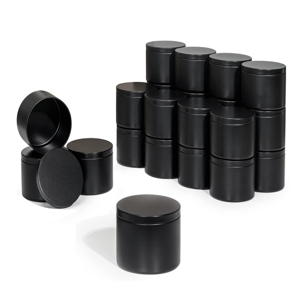 Aroparc Candle Tins 8oz with Lids, 24 Pack Seamless Round Metal Candle Jars, Bulk Empty Containers for DIY - Black