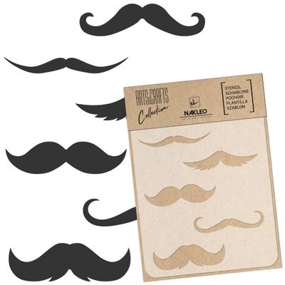 NAKLEO Painting Stencil for Crafts A5 5.9 x 8.3, Mustache Elegance Barber Set Pattern, Reusable Plastic DIY & Scrapbooking Drawing Template, Decoupage Art Home Decor, Wall Wood Fabric Furniture
