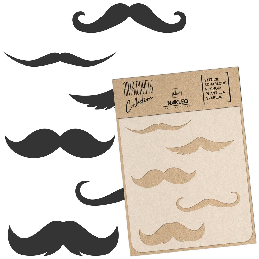 NAKLEO Painting Stencil for Crafts A5 5.9 x 8.3, Mustache Elegance Barber Set Pattern, Reusable Plastic DIY & Scrapbooking Drawing Template, Decoupage Art Home Decor, Wall Wood Fabric Furniture