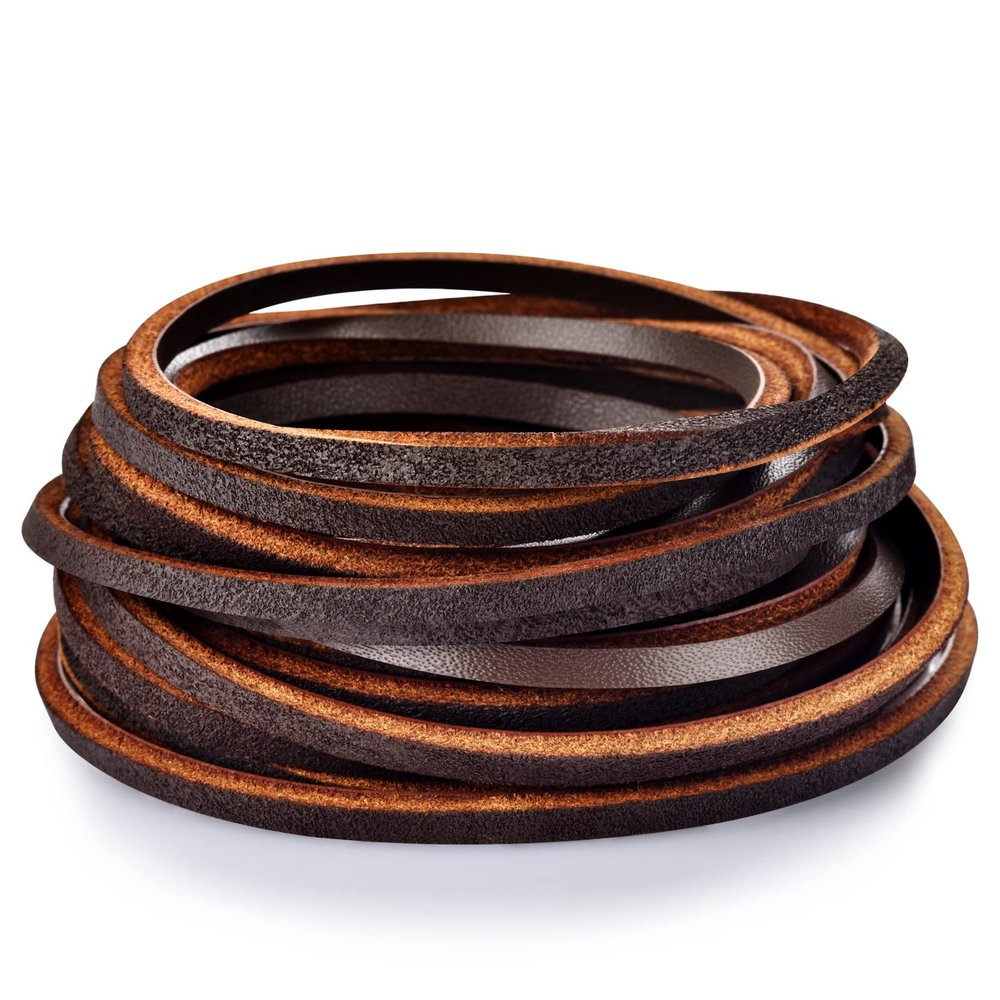 TeeLiy 3mm Flat Genuine Leather Cord, Leather Lace Strip Cord Braiding String for Jewelry Making, Leather Shoe Lace, Arts & Crafts (Dark Brown2)